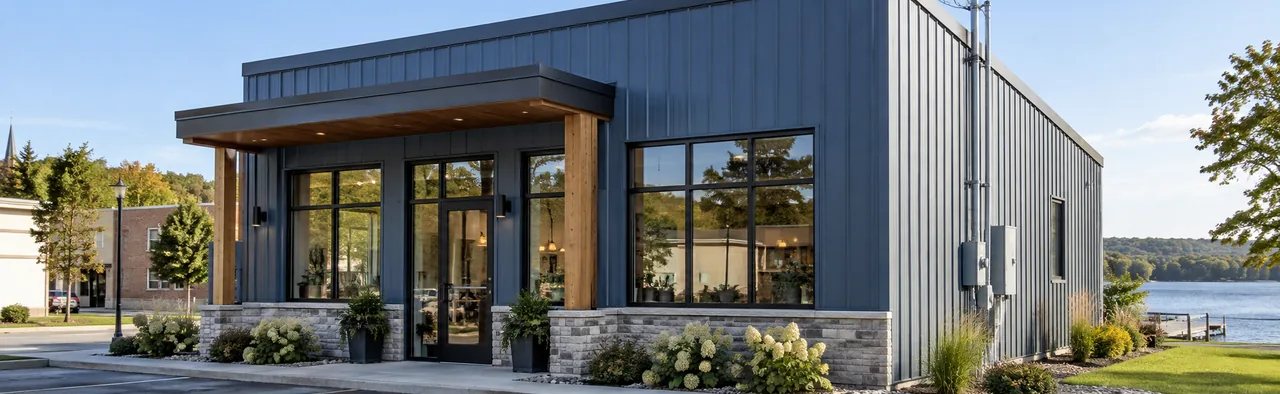Illustrative small-business building where Internet availability can be checked by address